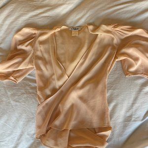 Chloe puff sleeve silk wrap blouse